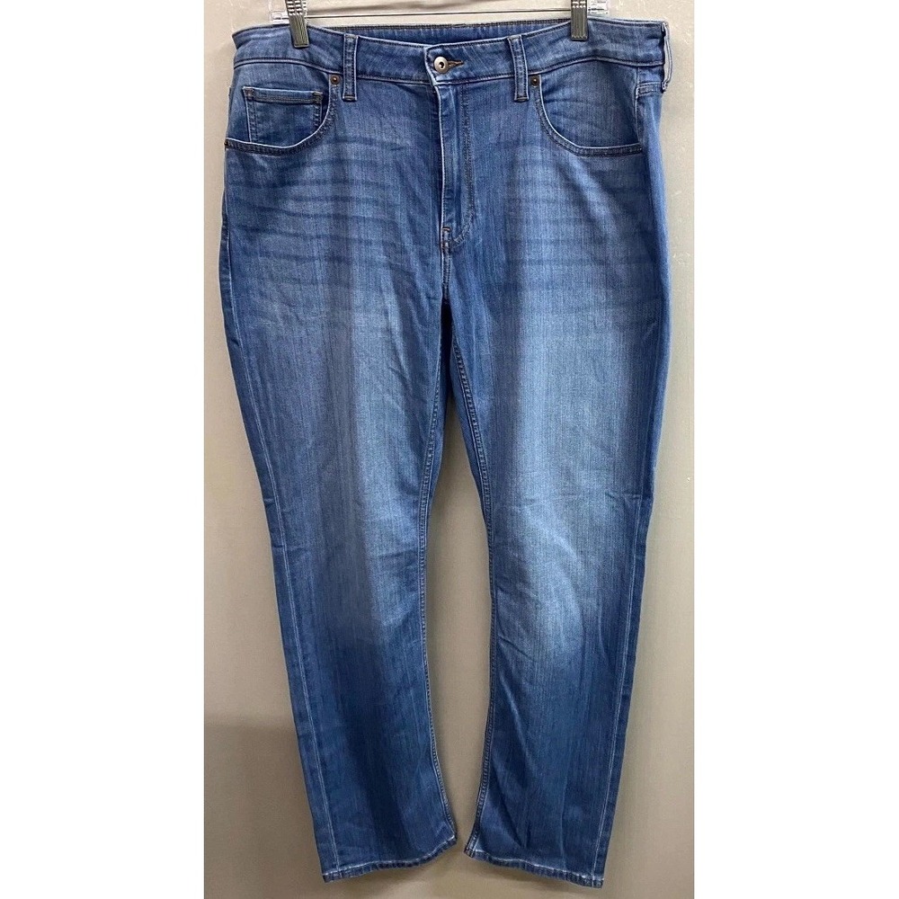 True Classic Jeans Mens 36x32 Blue Whiskered Denim Cotton Stretch Straight Leg